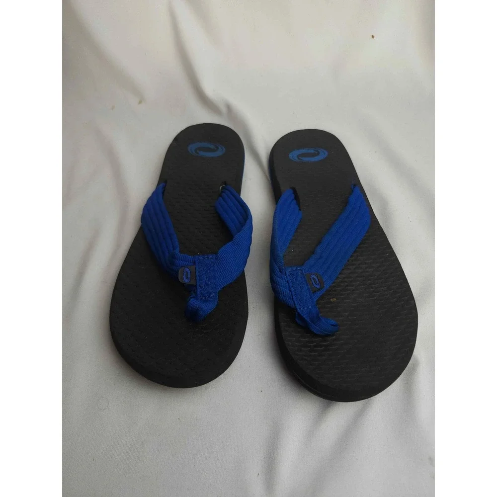 Ocean Minded Mens Flip Flop Sandals Black Blue Fabric Strap Thong Size 9-10